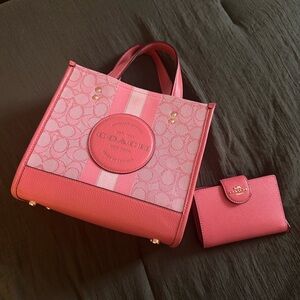 Pink Coach Dempsey Tote Bag with wallet